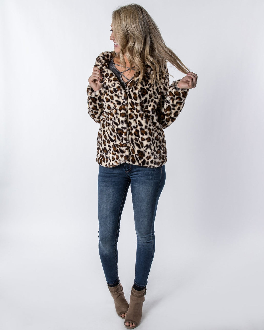 Damen Gemusterte Plüschelegante Jacke Drune