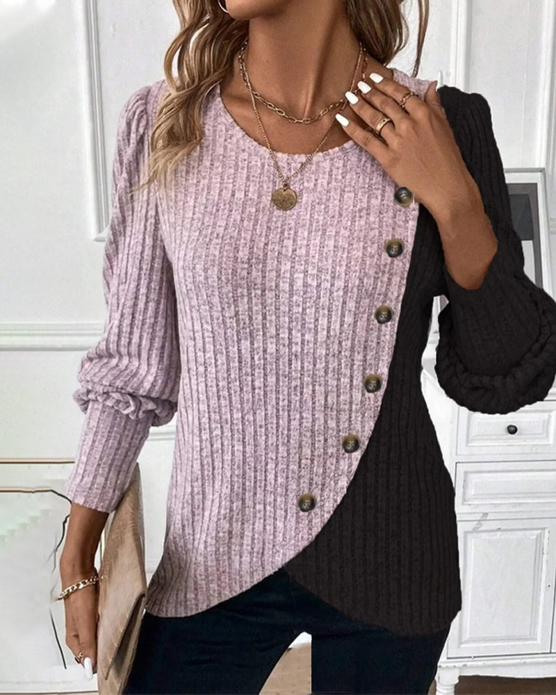 Drune | Stylischer Zweifarbiger Pullover mit Knöpfen für Frauen