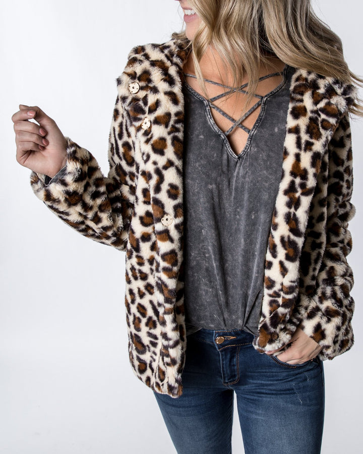 Damen Gemusterte Plüschelegante Jacke Drune