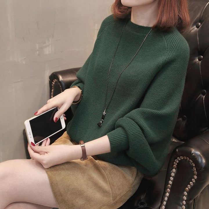 Damen Gemütlicher Strickpullover mit lässigem Schnitt und weiten Ärmeln Drune