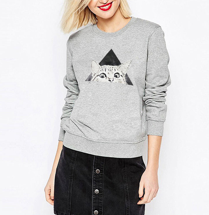 Damen Sweatshirt mit Katzenmotiv und kreativem geometrischen Design Drune