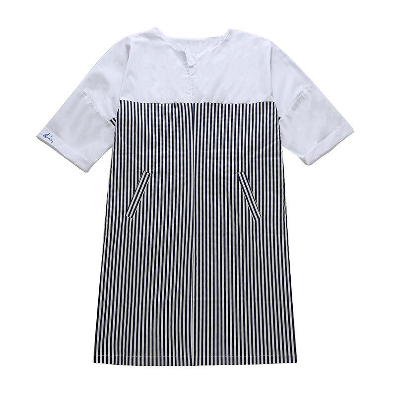 Damen Hemdkleid mit gestreiftem Design und kurzen Ärmeln Drune