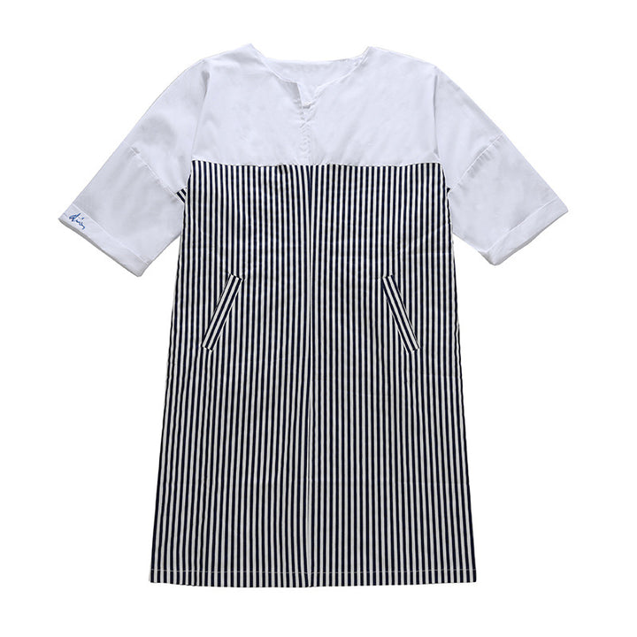 Damen Hemdkleid mit gestreiftem Design und kurzen Ärmeln Drune