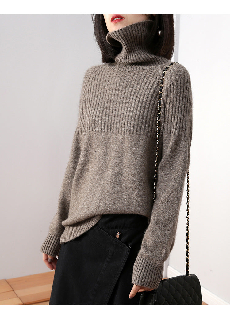Damen Strickpullover mit hohem Kragen und Rippstruktur Drune