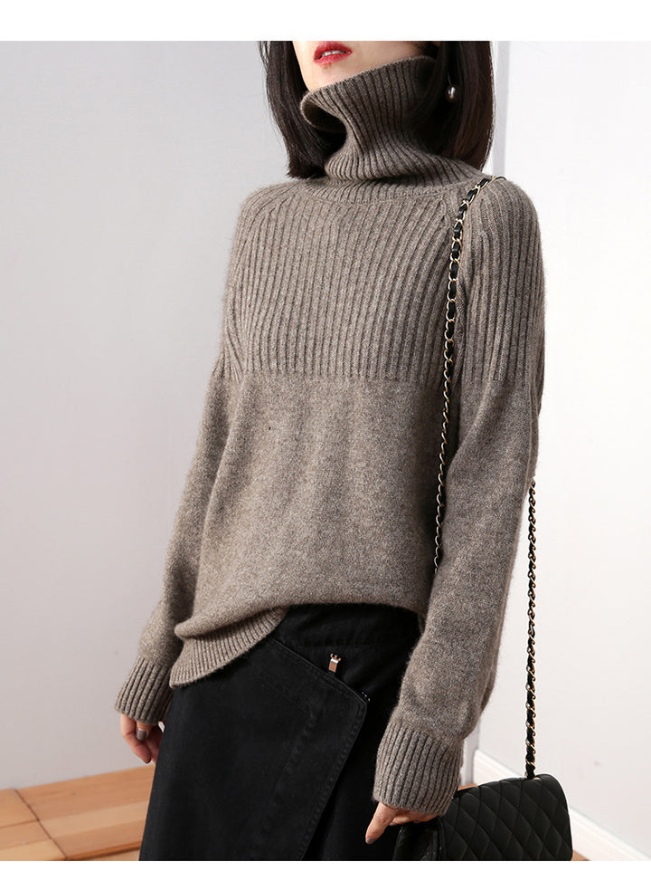 Damen Strickpullover mit hohem Kragen und Rippstruktur Drune