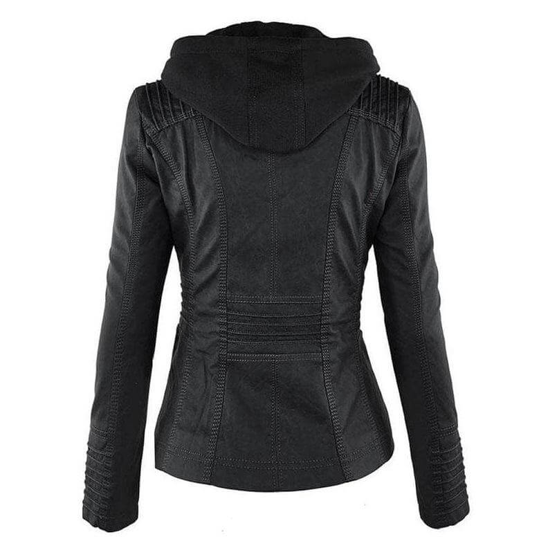 Drune | Damen Slim Fit PU-Leder Zip-Up Hoodie