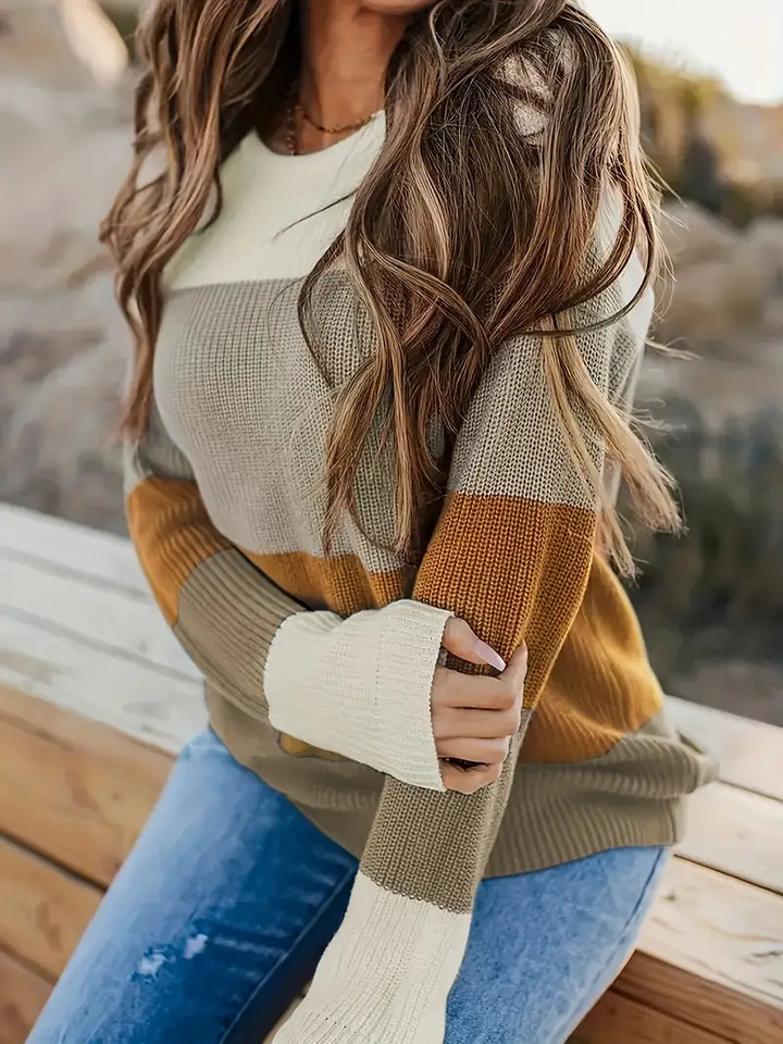 Drune | Farbblock Rundhals Pullover Für Trendige Looks