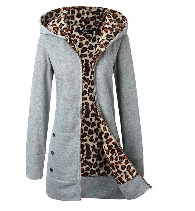 Damen Sportliche Longjacke mit leopardenmuster innen Drune