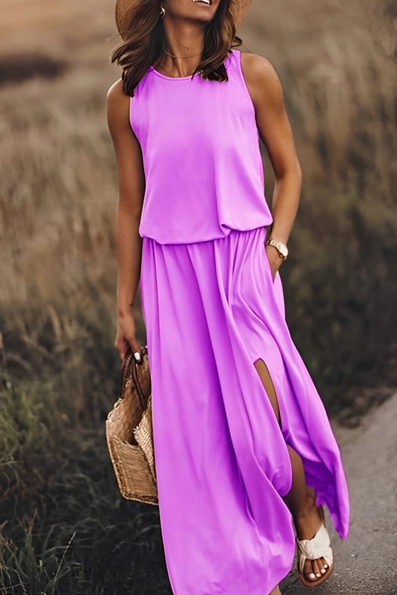 Drune langes Kleid | Elegantes ärmelloses Sommerkleid mit Ausschnitten