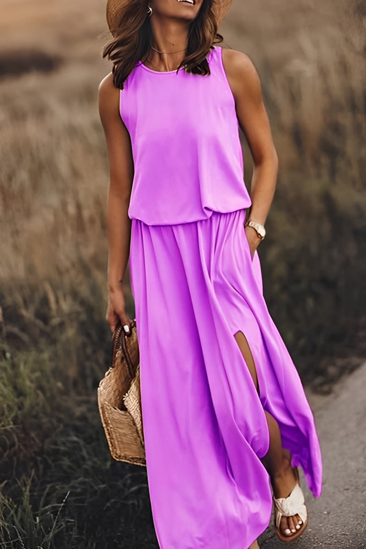 Drune langes Kleid | Elegantes ärmelloses Sommerkleid mit Ausschnitten
