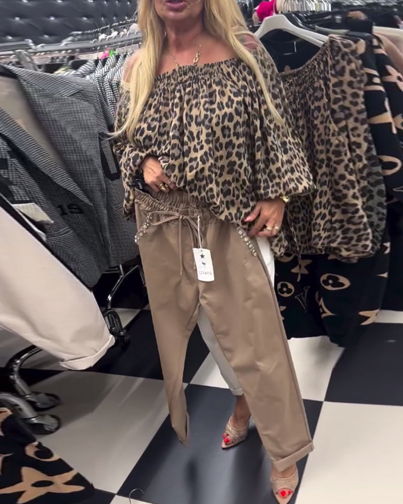 Drune | Ein Schulter Bluse mit Leopardenmuster