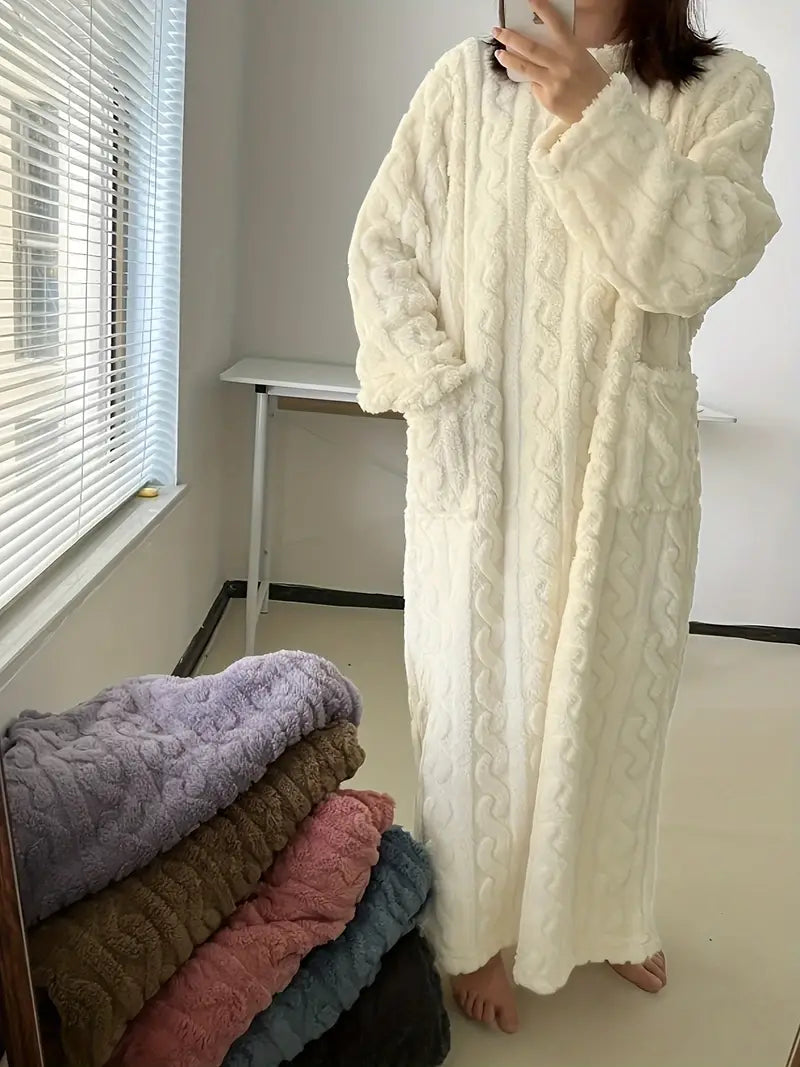 Drune | Lässiger Gestrickter Bademantel mit Langen Ärmeln und Taschen