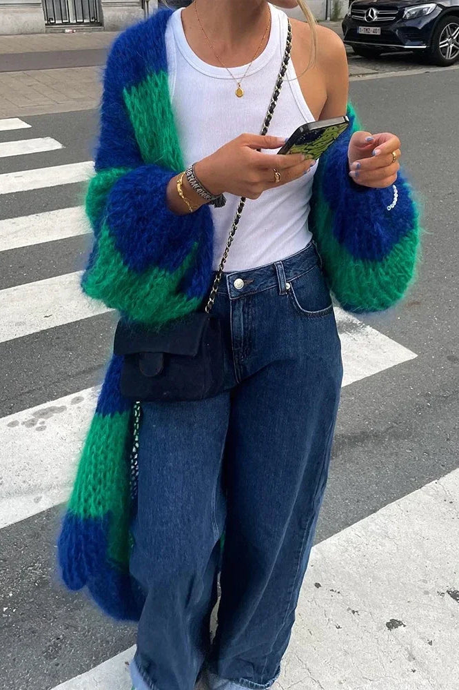 Drune | gestreifter übergroßer Strickcardigan