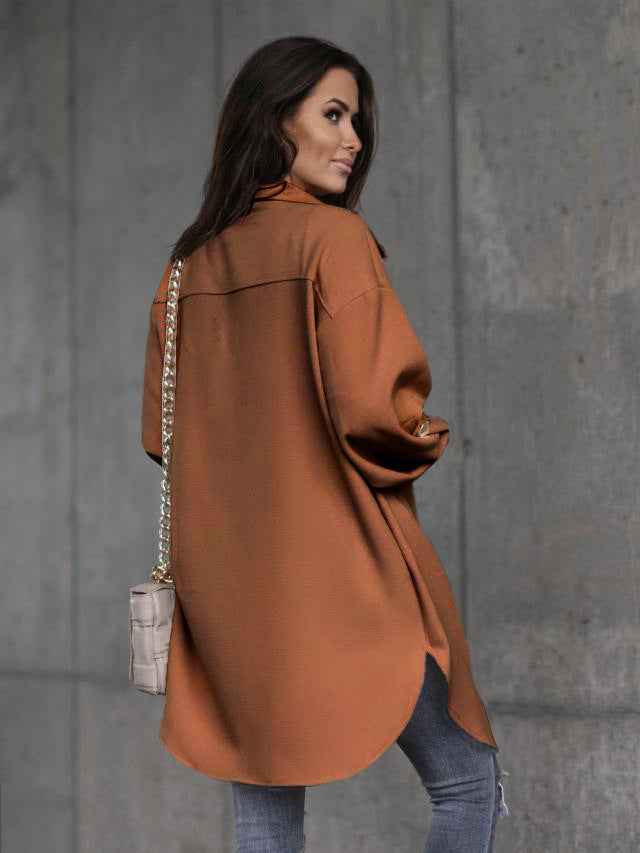 Drune | Comfortable long shirt jacket with buttons, wool collar and lapels