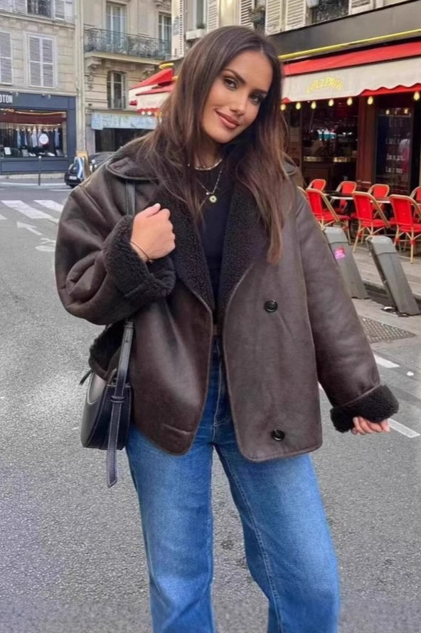 Drune | Lammfell gefütterte lockere Jacke