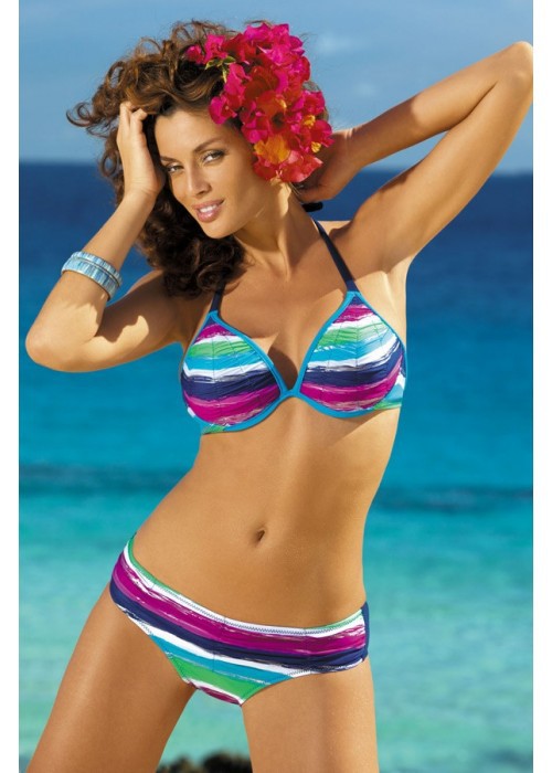Damen Gestreiftes Bikini-Set mit Push-Up-Oberteil Drune