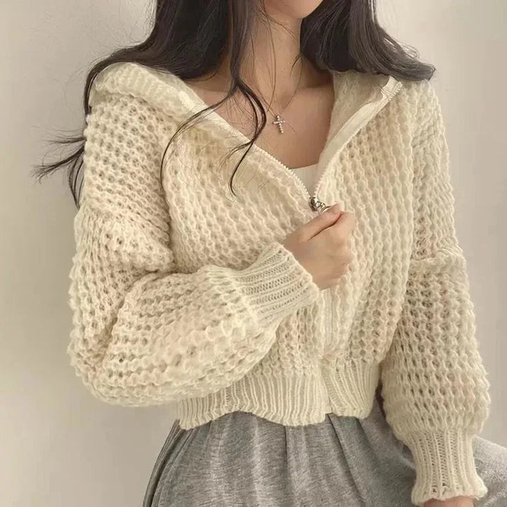 Drune | Cropped hooded cardigan with neckline details