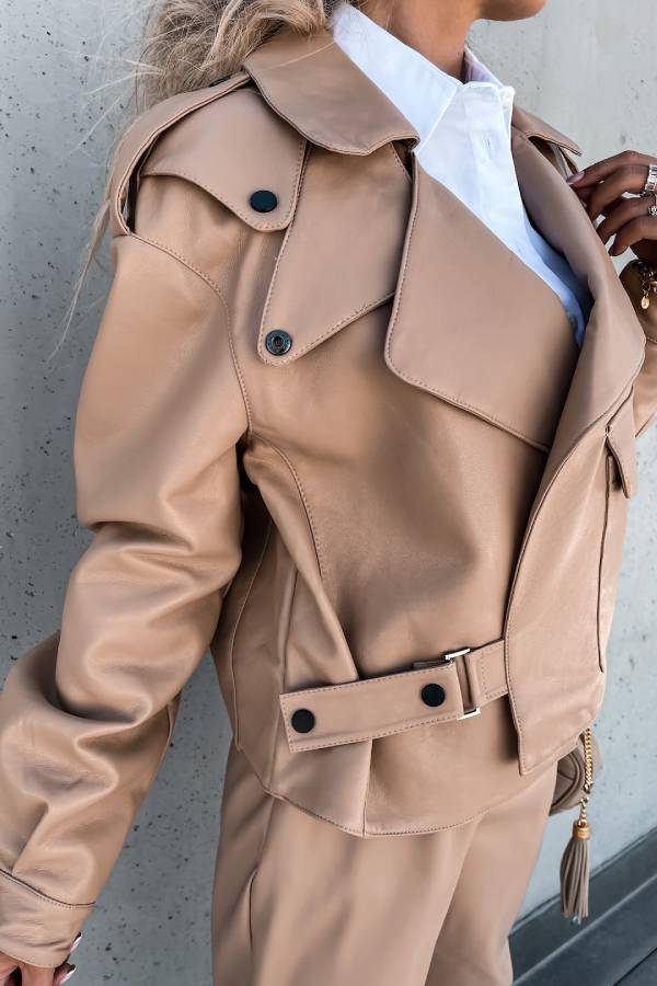 Drune | Leder Revers Taschen Britischer Stil Kurzjacke