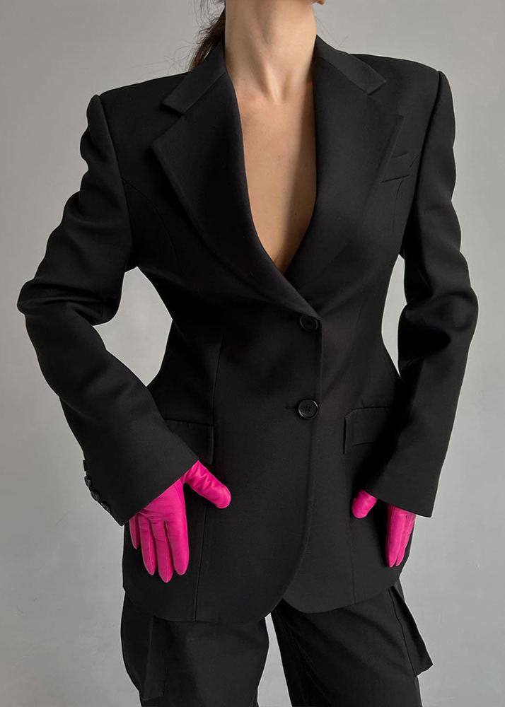 Drune | Schwarze V-Ausschnitt Anzugjacke - Elegante Raffinesse