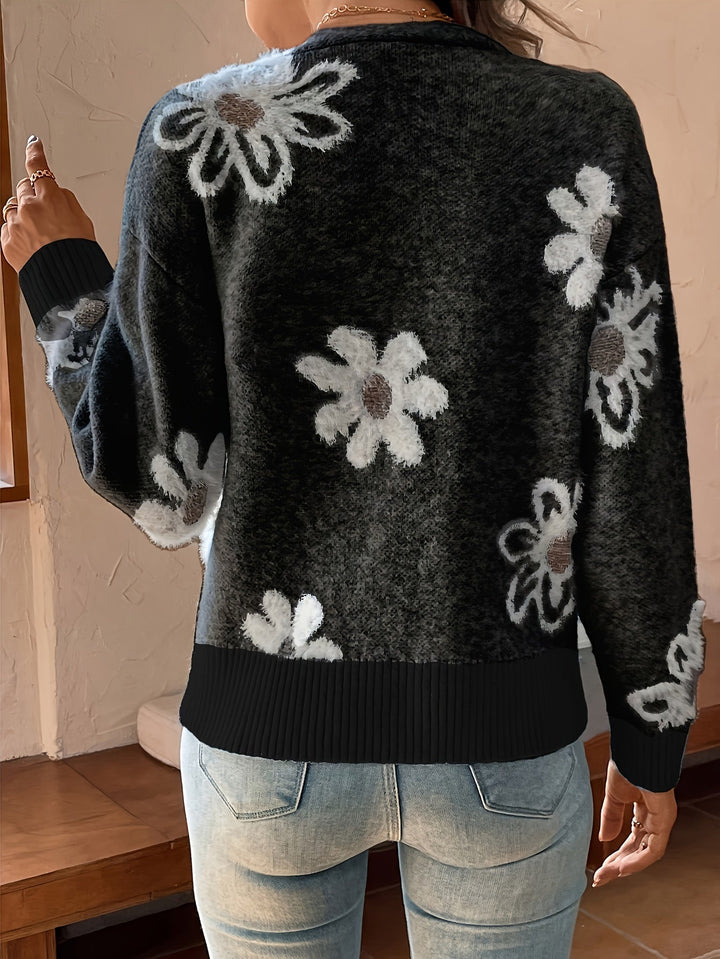 Drune | Weiche Strickjacke mit Blumenmuster Acryl Wärme und Stil