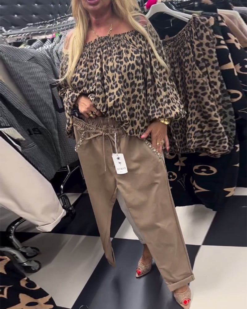 Drune | Ein Schulter Bluse mit Leopardenmuster