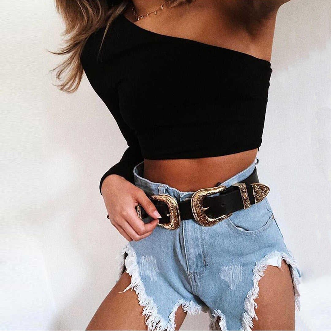 Damen Schulterfreies Crop-Top Drune