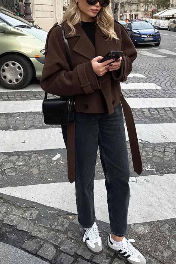 Drune | Revers Temperament Doppelreiher Haar Wolljacke