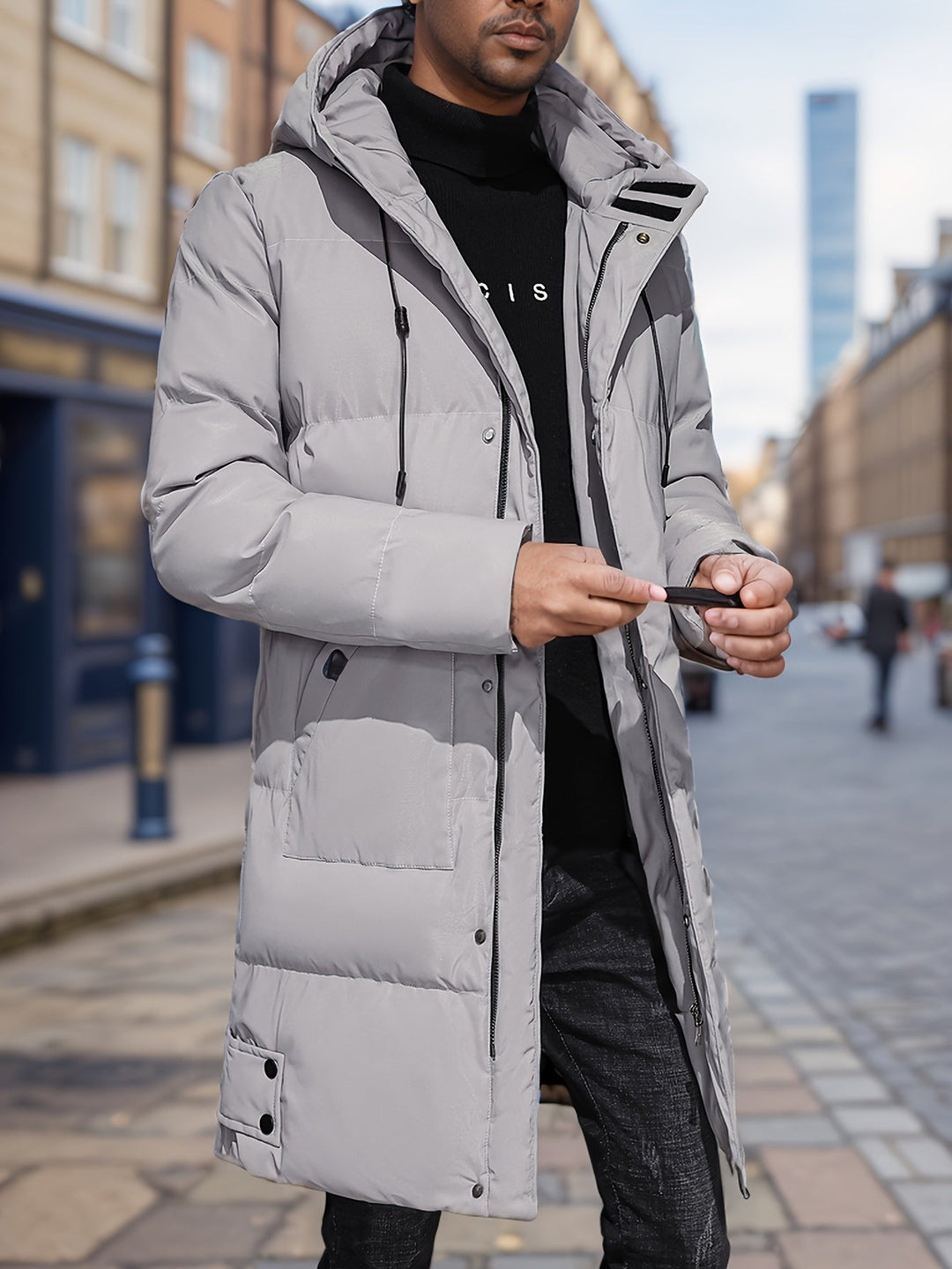 Drune |  Gepolsterte Schwarze Winterjacke Mit Kapuze Für Herren - Perfekt für Outdoor-Aktivitäten