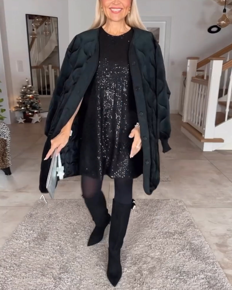 Drune | Kurzarmkleid mit Rundhalsausschnitt und Pailletten
