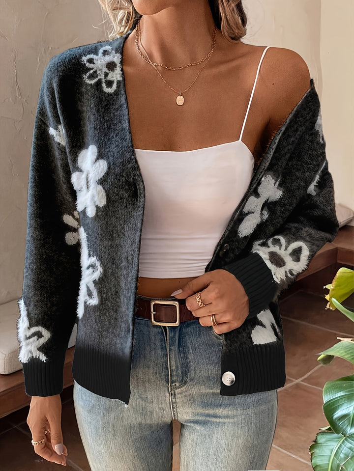 Drune | Weiche Strickjacke mit Blumenmuster Acryl Wärme und Stil