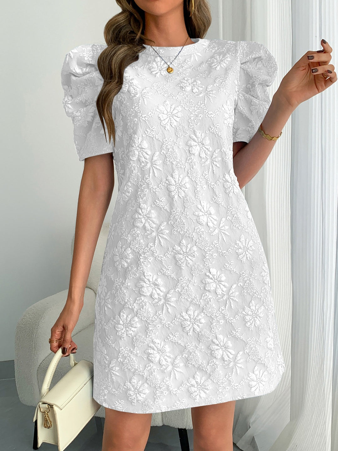Drune | Jacquard-Kleid mit Blasenärmeln und Textur