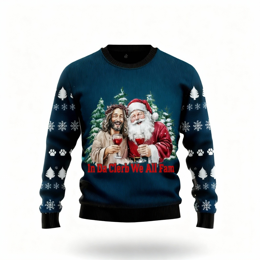 Drune | Jesus & Santa Claus Print - Vintage Christmas Icon Ugly Sweater