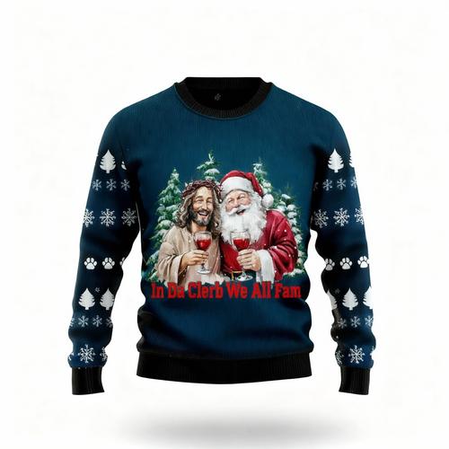 Drune | Jesus & Santa Claus Print - Vintage Christmas Icon Ugly Sweater