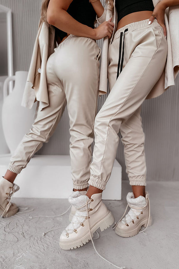 Drune | Drasilla Faux Leder Elastischer Bund Taschen Jogger