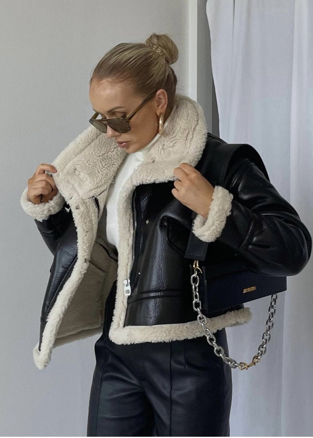 Drune | Leder Shearling-gefütterte Jacke - Edgy Stil trifft auf gemütlichen Komfort