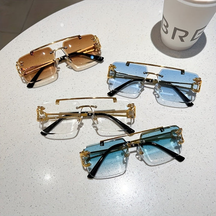 Drune | Trendige Quadratische Randlose Sonnenbrille Für Herren
