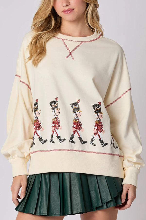 Drune | Weihnachts Soldat Pailletten Langarm Freizeit Sweatshirt