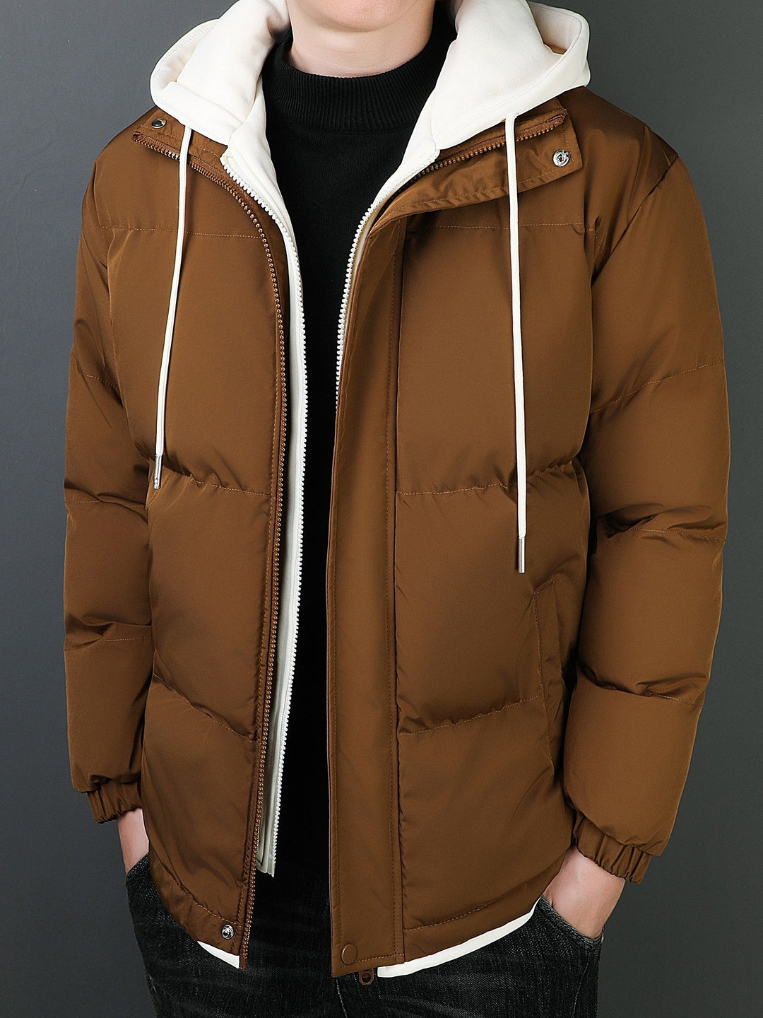 Drune | Falsche Zwei Teile Kapuzen Winterjacke Für Herren - Perfekt für Outdoor-Aktivitäten