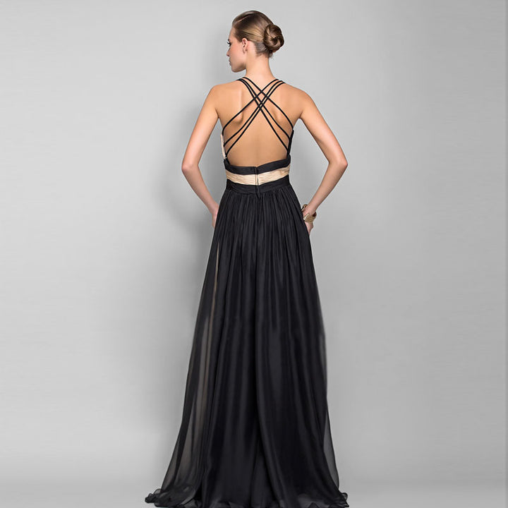 Damen Elegantes Maxi-Kleid mit asymmetrischem Design und tiefem V-Ausschnitt Drune