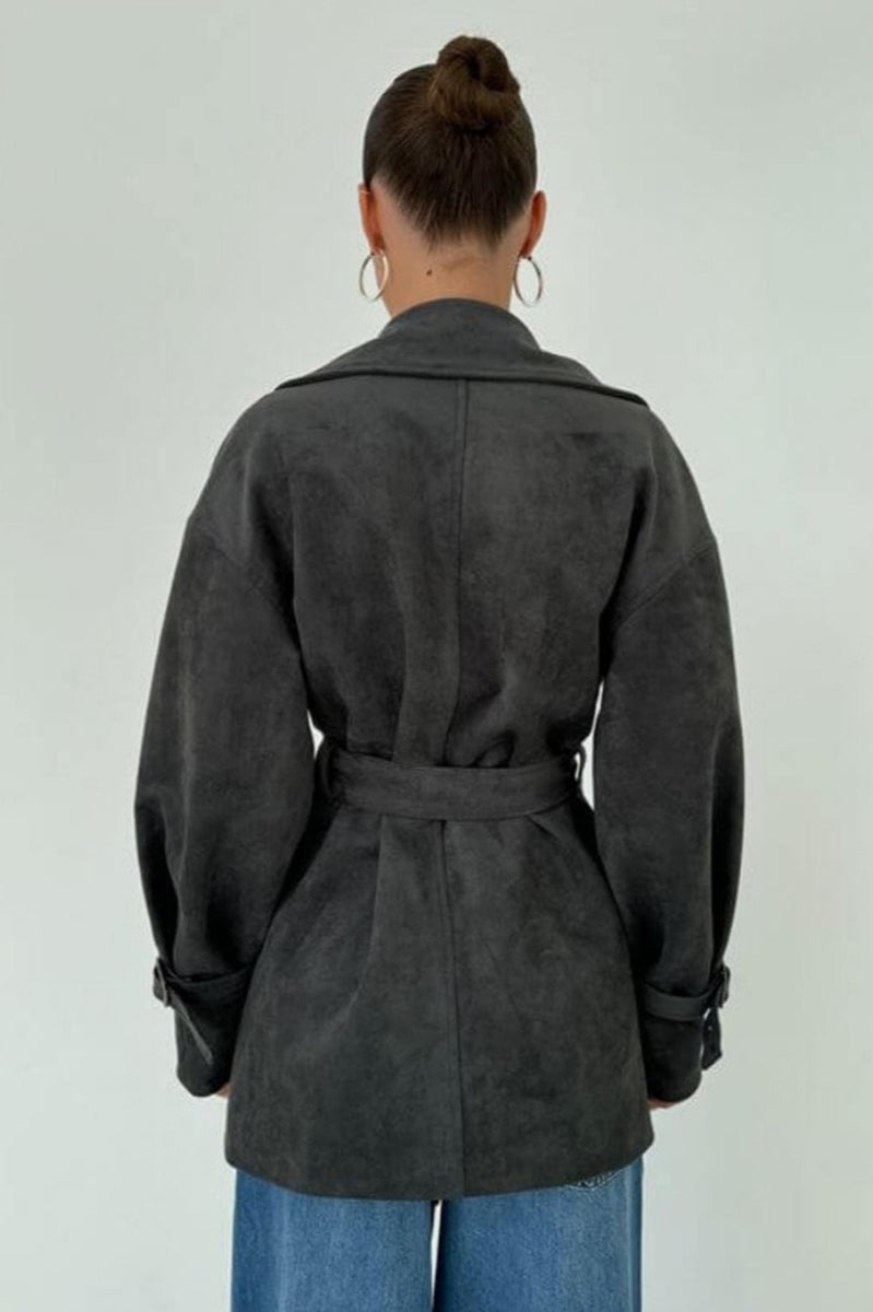 Drune | Wildleder Revers Taillenbund Jacke Mantel