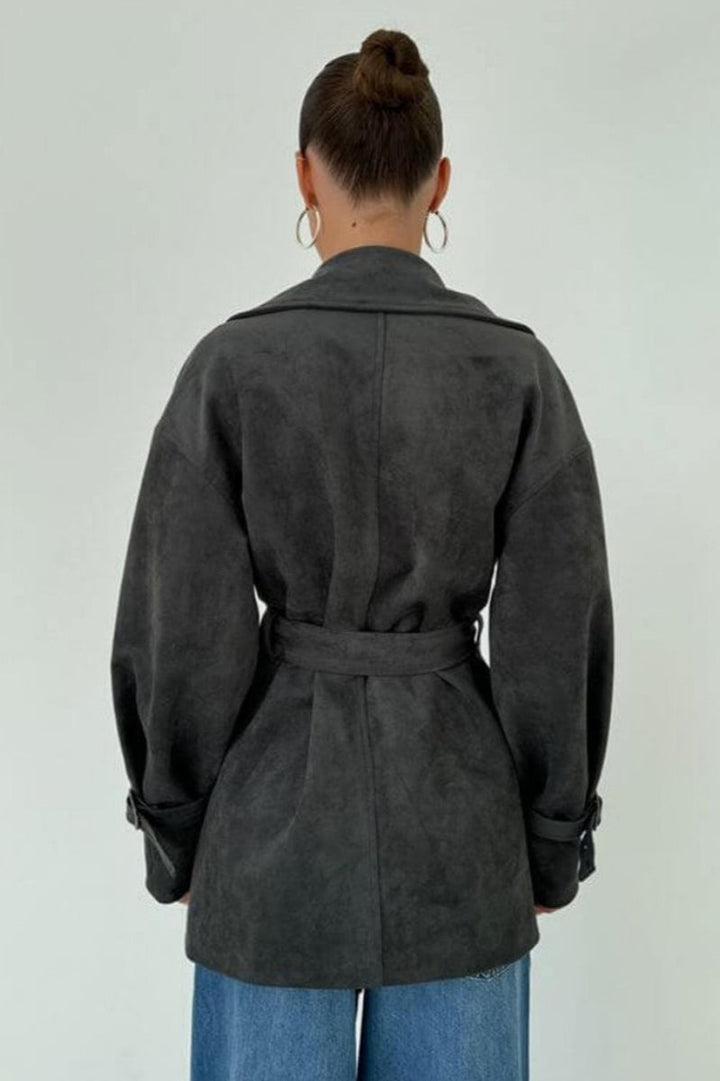Drune | Wildleder Revers Taillenbund Jacke Mantel