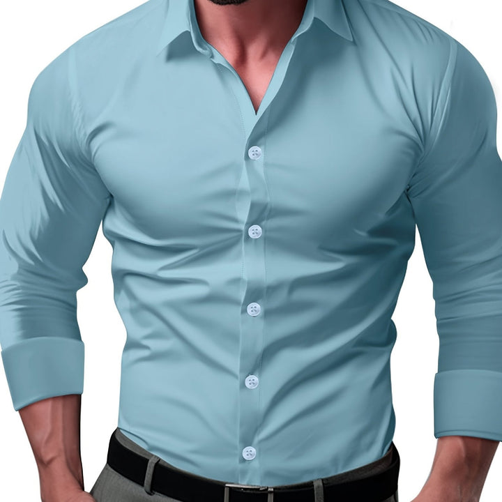 Drune | Slim Fit Einfarbiges Baumwollhemd