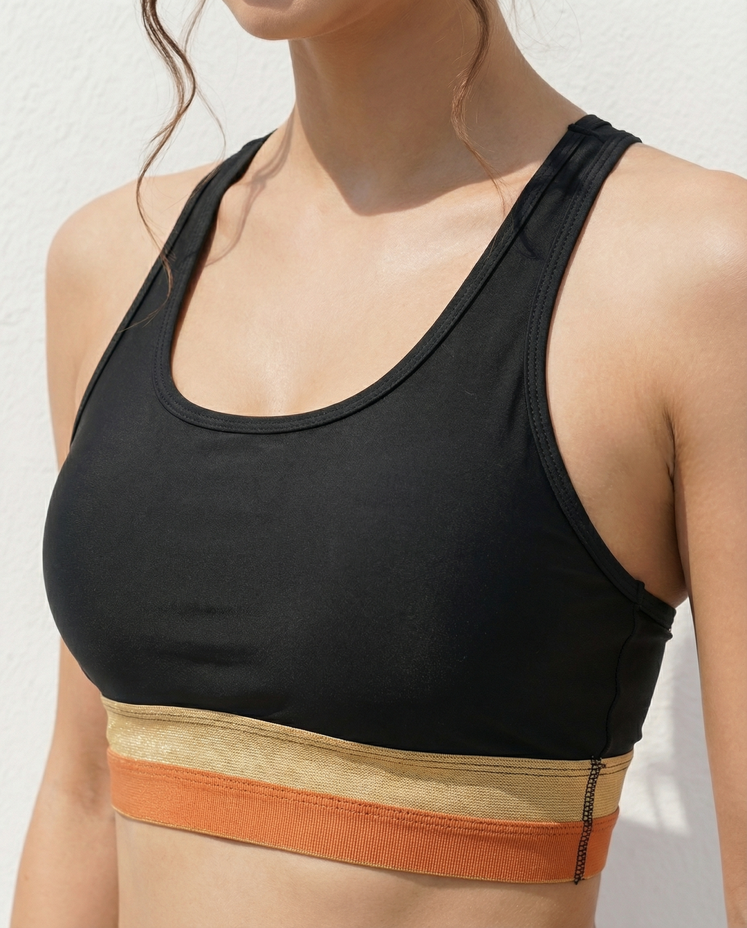 Drune | Schwarzes Colorblock Reißverschluss Rücken Sport Bikini-Oberteil mit Boyshort-Set