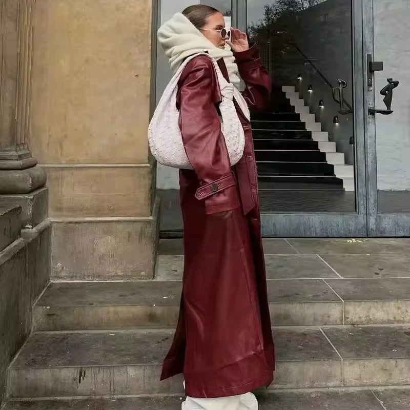 Drune | Eleganter Leder Trenchcoat Herbst Chic