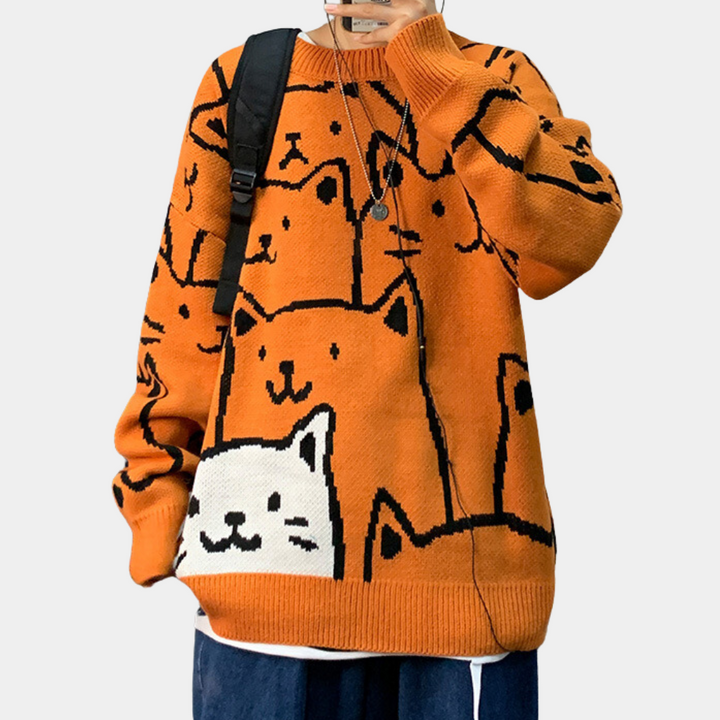 Drune | Katzenmuster Kapuzenpullover für Herren