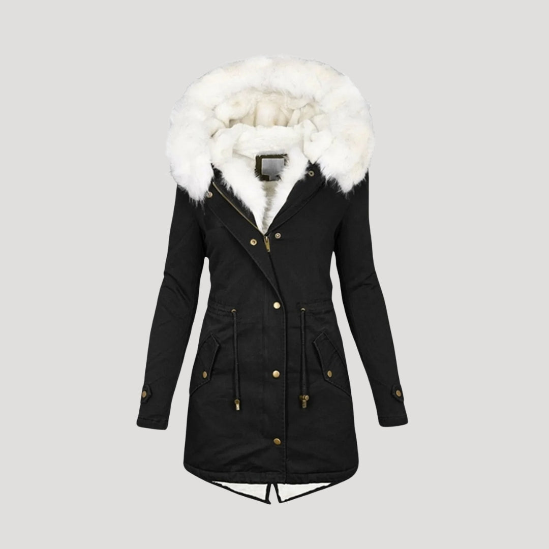 Drune | Damen lange Parka Jacke mit Kunstpelz Kapuze Winterjacke