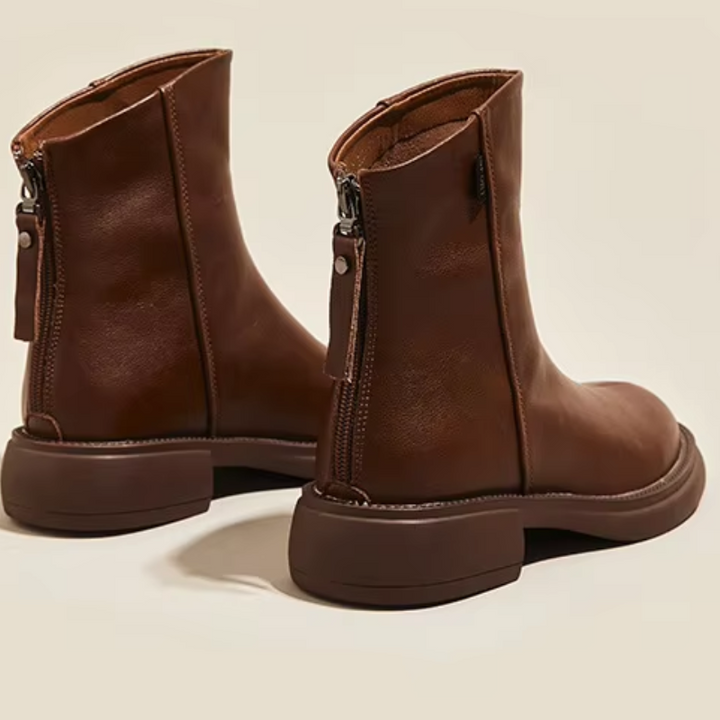Drune | Damen Stiefel Leder Ankle Boots mit Reißverschluss Hinten und Niedrigem Absatz