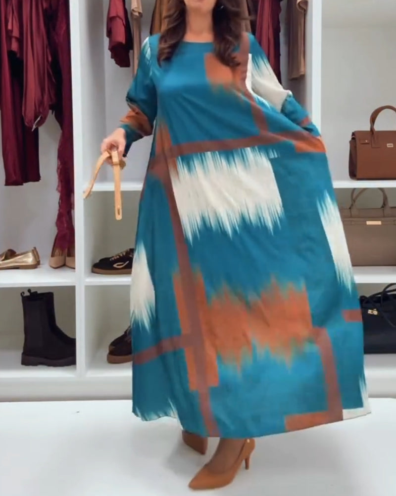 Drune | Bedrucktes Kleid mit Rundhalsausschnitt und Langen Ärmeln