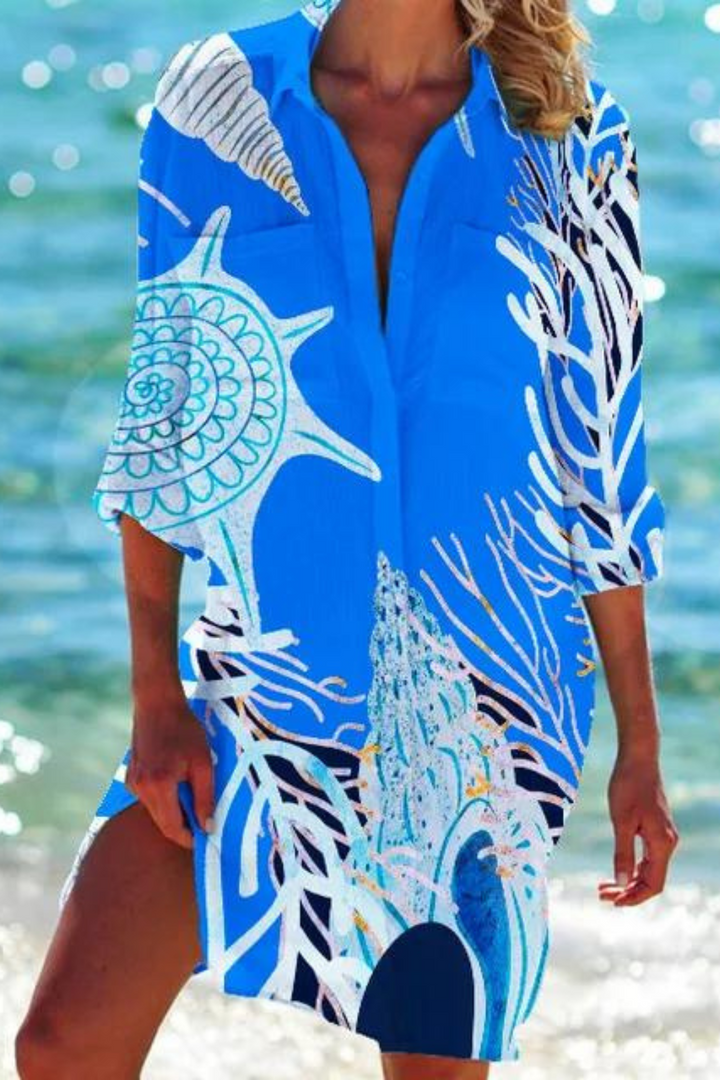 Drune - Lange Strandbluse mit Meeresmotiv