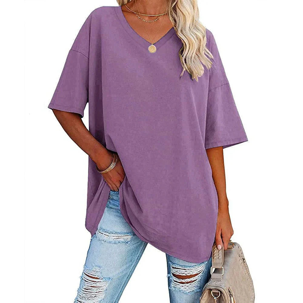 Drune | Lässiges T-shirt Mit Übergröße V-ausschnitt Für Damen